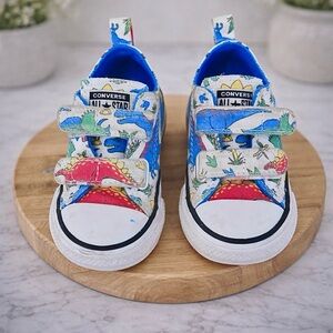 Converse Kids Velcro Dinosaur Print Sneakers in Blue, Red and Green